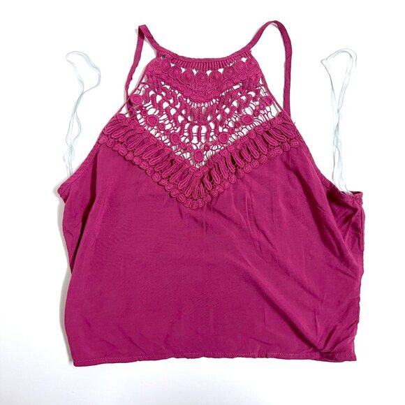 Rue21 Magenta Crop Top with Crochet Details (small) - Picture 1 of 6